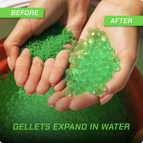 Gellets before and after expansion in water